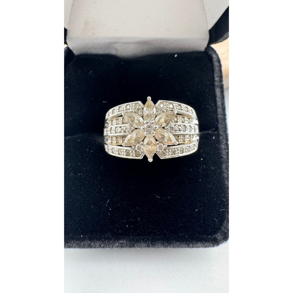 Lisa Mason Diamonique CZ Flower Ring Sterling Silver size 10 QVC
